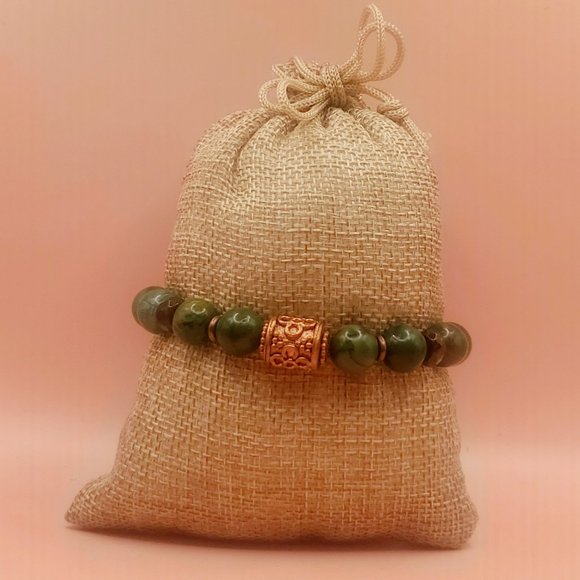 African Jade Bronzite Copper Beaded Bracelet - Picture 3 of 5